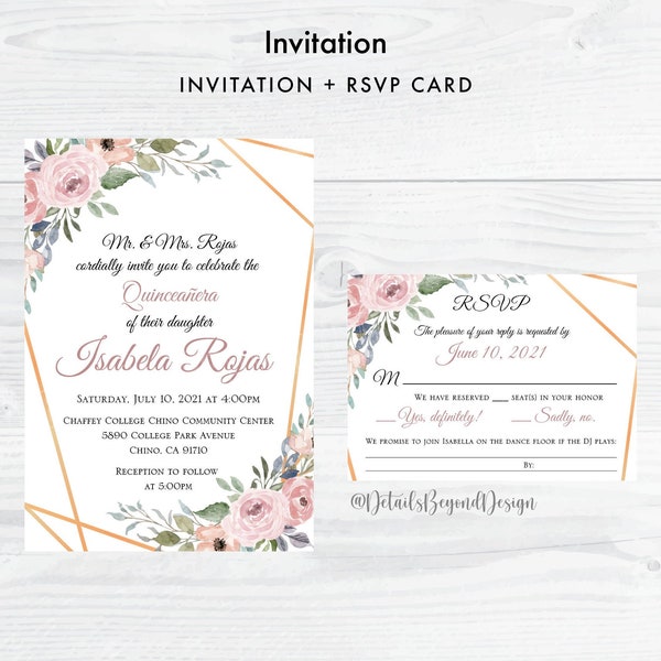 Quinceanera Invitation Printable - Etsy