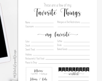 my-favorite-things-teacher-questionnaire-survey-etsy