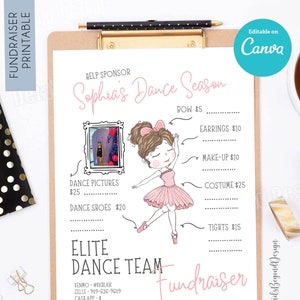 Dance Team - Dance Season Fundraiser - Editable on Canva - Printable Flyer - Instant Download - Raise money with donations for Dance Studio