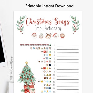 Weihnachtslieder Emoji Pictionary - druckbare Spielkarte - Partys, Klassenpartys, Familiennacht - Antworten enthalten - Digitale Datei 20 x 25 cm