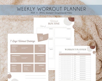 Weekly Workout Fitness Planner - 7 Day Workout Challenge - Workout Fitness Log - Calories Burned PDF JPEG digital files