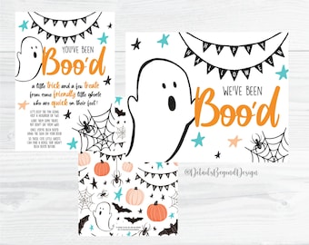 You&#39;ve Been Boo&#39;d Printable - Teal - Halloween Trick or Treat Booed card - We&#39;ve been Boo&#39;d Sign - Neighborhood tradition Instant download