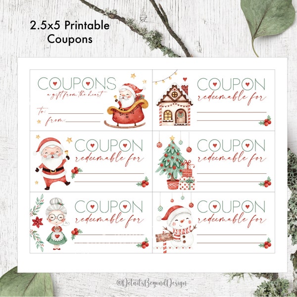 Christmas Coupons - A gift from the Heart - Gifts from Children - Kids Coupon book - 2.5"x5" Printable - PDF jpeg - INSTANT DOWNLOAD