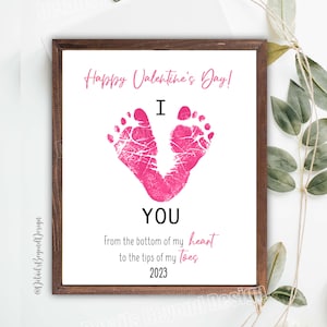 I heart YOU Footprint Valentine's Gift From the bottom of my heart to the tips of my toes 2024 8x10 Printable Instant Download image 2