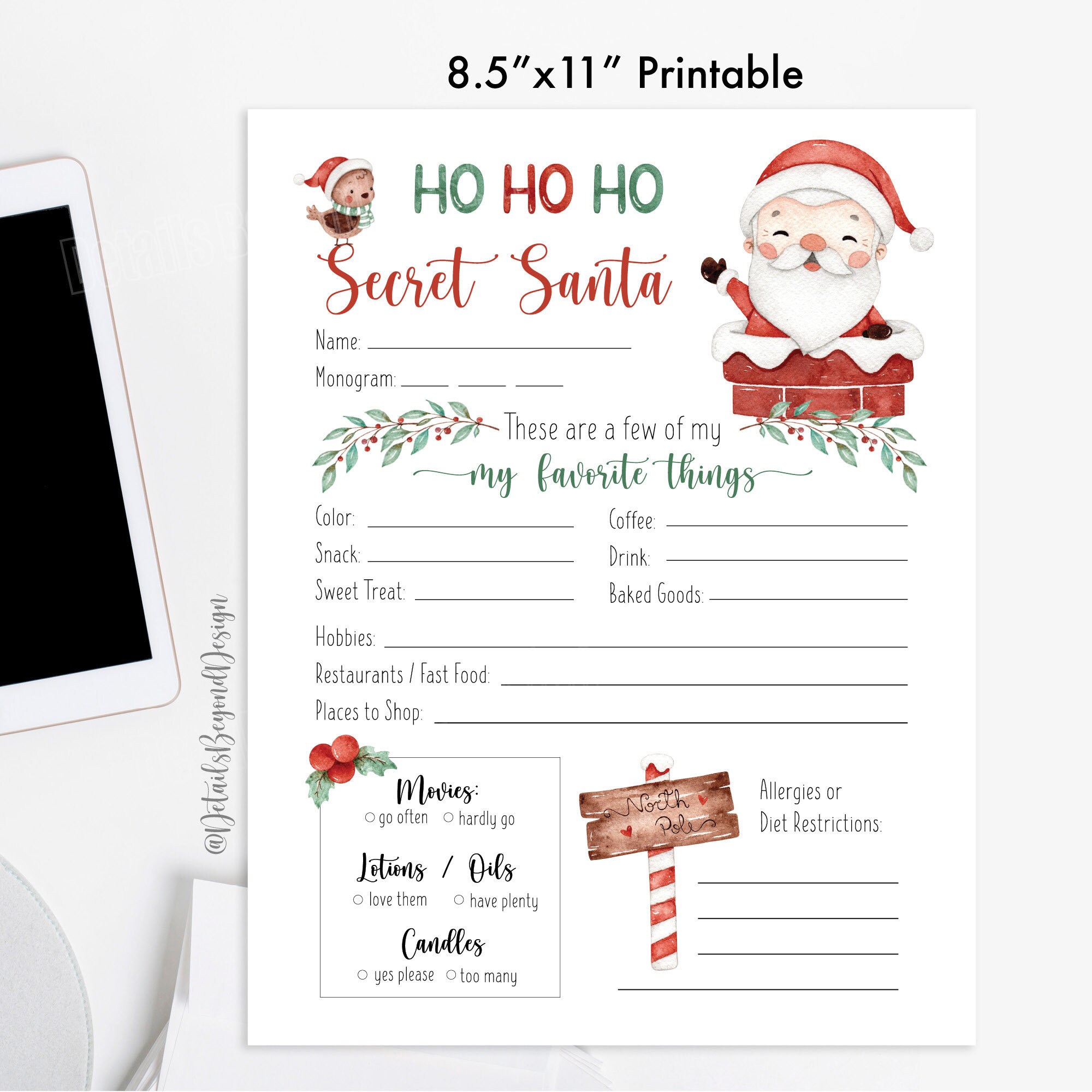 secret santa printable