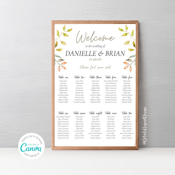 Welcome Please Find Your Seat Editable Wedding Seating Chart Edit