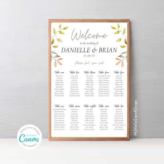 Welcome Please Find Your Seat Editable Wedding Seating Chart Edit Text Fonts And Background Color In Canva 20 X30 Resizable Pdf Jpeg By Details Beyond Design Catch My Party