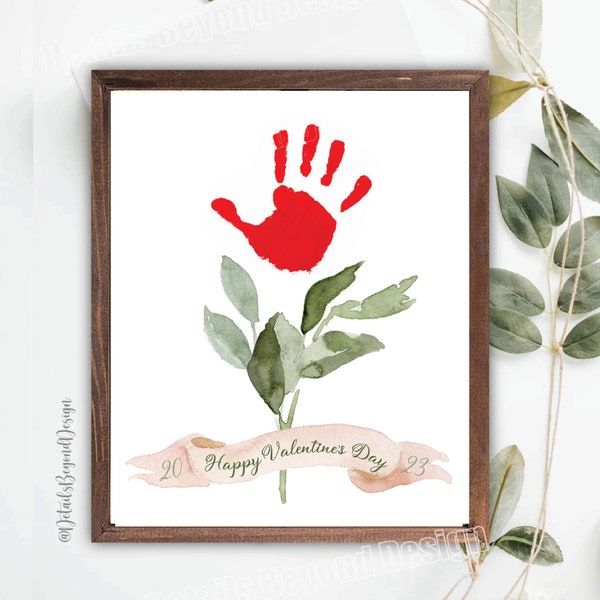 Rose flower - Handprint - Child / Baby Valentine's Gift - Happy Valentine's day gift- 2024  -8"x10" Printable Instant Download