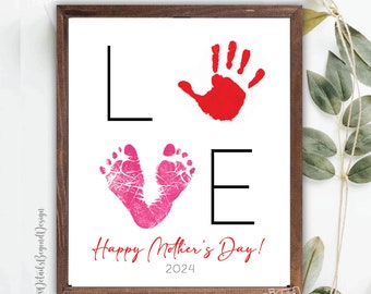 LOVE - Handprint / Footprint Mother's Day Gift - Happy Valentine's day gift- 2024  -8"x10" Printable Instant Download