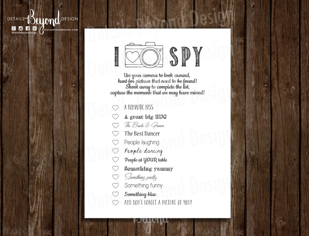 I SPY Wedding Photography Game Childrens Game Card