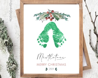 Mistletoes Merry Christmas - 2024  - 8&quot;x10&quot; and Printable - Instant Download Footprint Christmas Gift - Baby&#39;s footprint - JPEG PDF