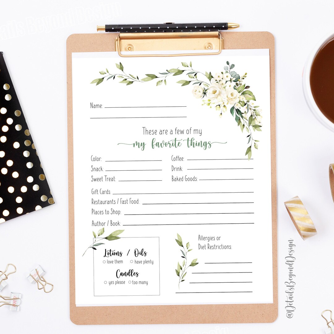 Spring Gift Questionnaire Spring Theme - My Favorite Things 2 - Questionnaire - Survey 8