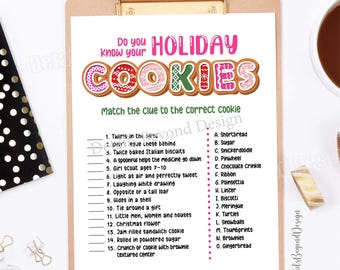 Do you know your Holiday Cookies - Cookie Quiz Printable Game cards for Parties, class parties, family dinner night - Digital File 8"x10"