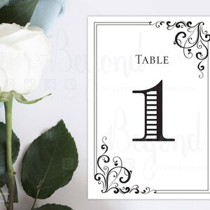 Swirls and Hearts Wedding Table Numbers - Instant Download digital file - Tables 1-20 - Black ink