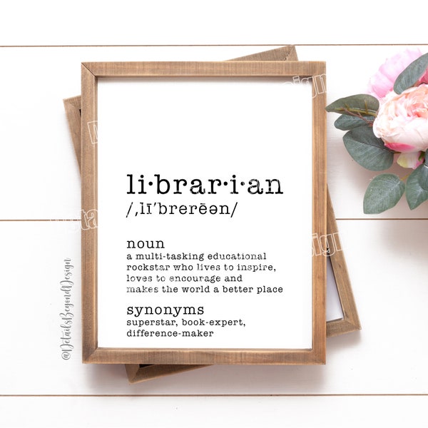 8"x10" and 5"x7" Librarian Definition - Art Print School Librarian Gift - Dictionary - INSTANT DOWNLOAD