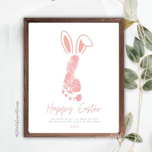 Easter Footprint Gift- As Years Go By I'll Grow so tall - Bunny Ears Pink Footprint craft - 2024  -8"x10" Printable Instant Download