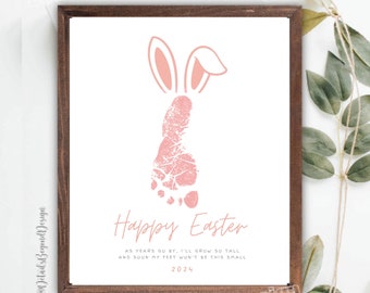 Easter Footprint Gift- As Years Go By I'll Grow so tall - Bunny Ears Pink Footprint craft - 2024  -8"x10" Printable Instant Download