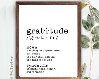 8"x10" and 5"x7" Gratitude Definition - Art Print Wedding Gift - Rehearsal Dinner - Wall Decor quote - Dictionary print - INSTANT DOWNLOAD