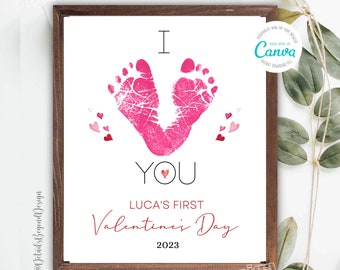 Editable on Canva -First Valentine&#39;s Day - 2024 8&quot;x10&quot; Printable - Instant Download I (heart) YOU - Footprint Valentine&#39;s Gift - JPEG