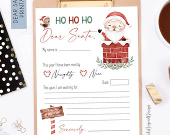 Dear Santa Letter - Christmas Wish List - Naughty or Nice - Survey 8.5"x11"  - PDF jpeg - INSTANT DOWNLOAD printable letter from child