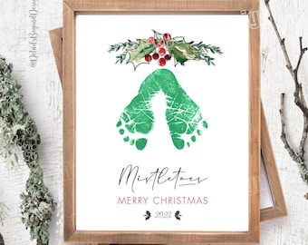 Mistletoes Merry Christmas - 2023  - 8"x10" and Printable - Instant Download Footprint Christmas Gift - Baby's footprint - JPEG PDF