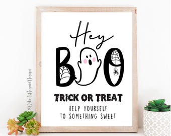Hey BOO Trick Or Treat - Help yourself to something sweet - Halloween trick or treat bowl printable - Instant Download 8x10