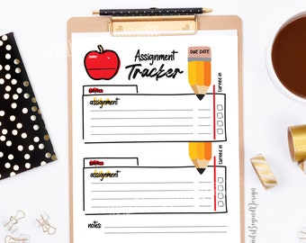 Assignment Tracker - Assignment log - Printable Reference Sheet - PDf and JPEG digital file 8.5"x11" printable files