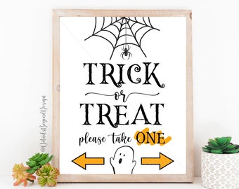 Trick or Treat Please Take One - Halloween trick or treat bowl printables -Candy Bowl Sign - Instant Download 8x10