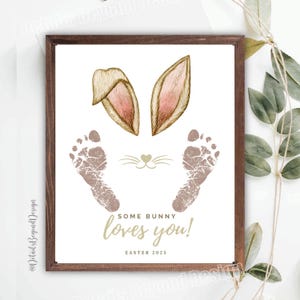 Regalo de huella de Pascua: un conejito te ama. Manualidad de huella color canela. 2025. Descarga instantánea imprimible de 8 x 10 pulgadas.