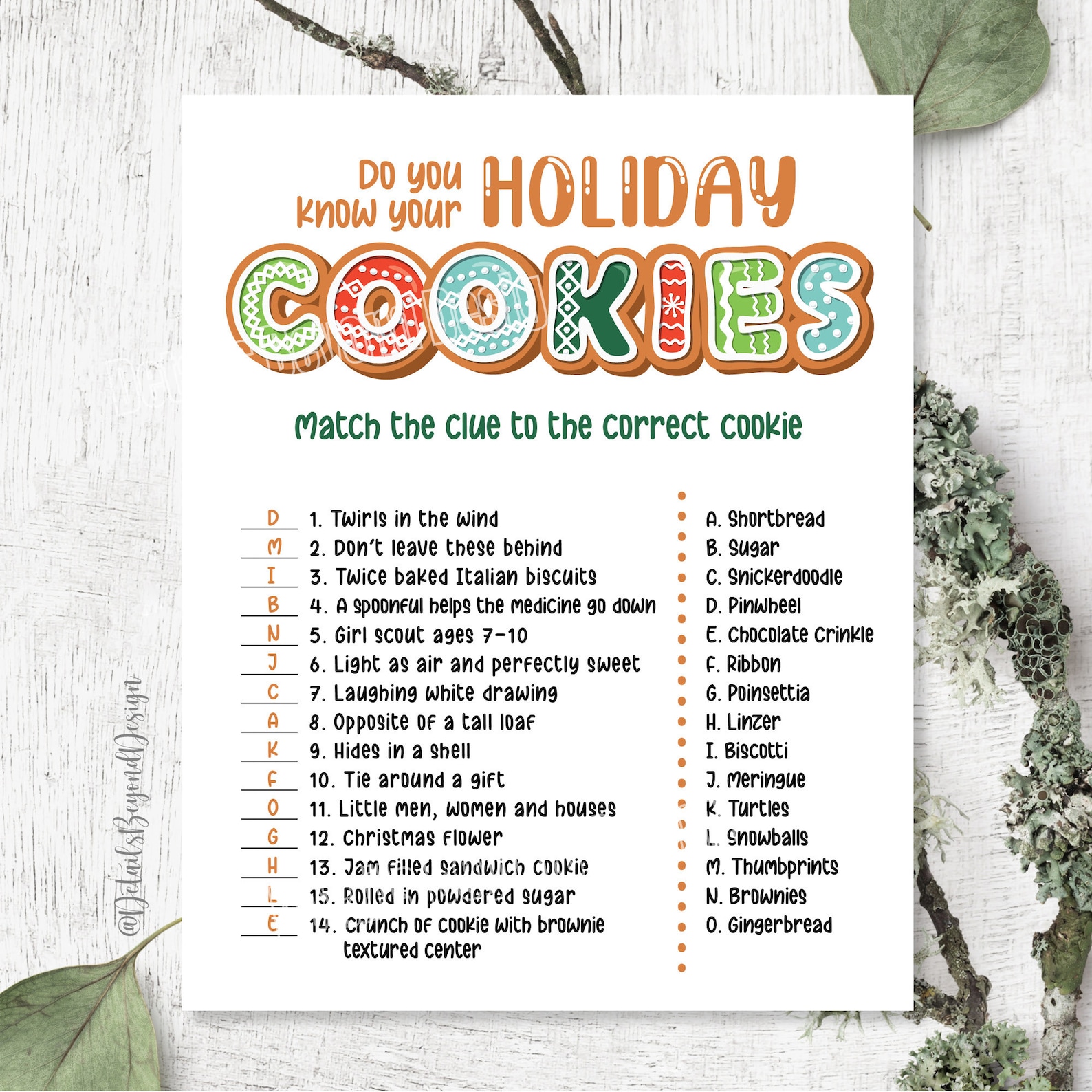 Do You Know Your Holiday Cookies Cookie Quiz Printable Game Etsy