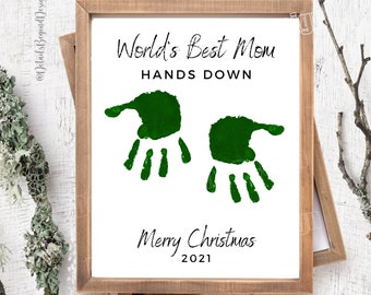 World's Best EDITABLE  Hands Down - Any family member - 8"x10" & resizable - Canva Printable Handprint Christmas Gift - Kids Handprint Gift