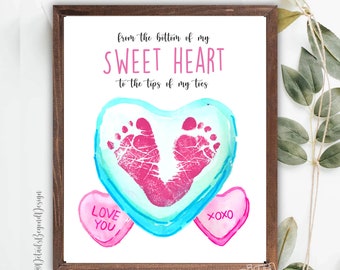 Conversation Hearts - Footprint Valentine's Gift - From the bottom of my sweet heart to the tips of my toes -8"x10" Printable JPEG PDF