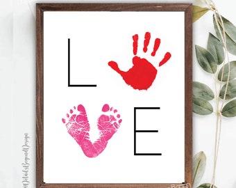 LOVE - Handprint / Footprint Print or keepsake Gift - Happy Valentine's day gift-  -8"x10" Printable Instant Download
