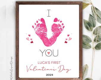 Custom Name - First Valentine&#39;s Day - 2024  -8&quot;x10&quot; Printable - JPEG emailed - I (heart) YOU - Footprint Valentine&#39;s Gift - footprint - JPEG