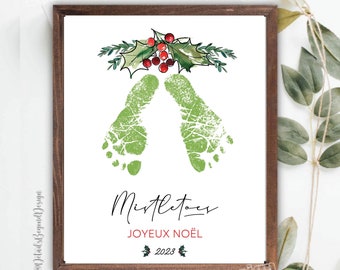 Mistletoes Joyeux Noël - 2023  - 8"x10" and Printable - Instant Download Footprint Christmas Gift - Baby's footprint - JPEG PDF