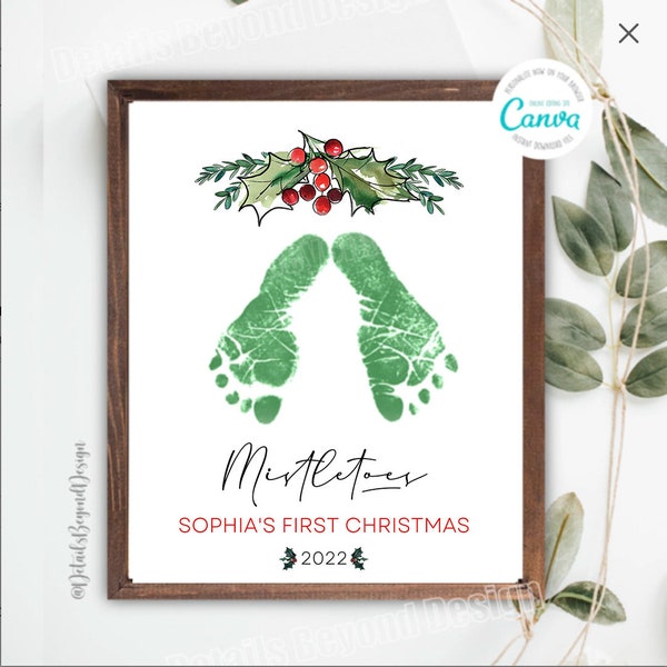 Editable on Canva -Mistletoes Printable - 2022  -8"x10" Printable - Instant Download Footprint Christmas Gift - footprint - JPEG PDF