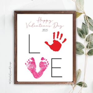 AMOUR - Cadeau de la Saint-Valentin empreinte de main et empreinte - Joyeuse Saint-Valentin - 2025 -2025 -8 "x 10" imprimable téléchargement immédiat