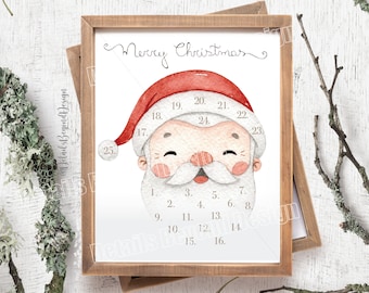 Santa Beard Christmas Countdown 8"x10" Printable - PDF jpeg - INSTANT DOWNLOAD