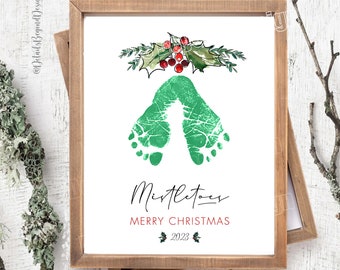 Mistletoes Baby's First Christmas - 2023  - 8"x10" and Printable - Instant Download Footprint Christmas Gift - Baby's footprint - JPEG PDF
