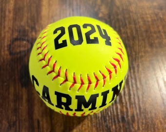 Custom Yellow Softballs with name and year - softball gift - coach gift - personalized ball game softball