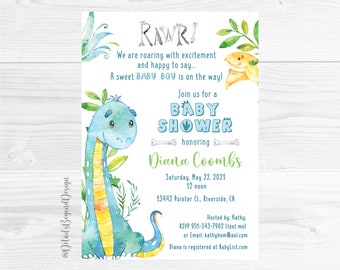 Rawr! Dinosaur Baby Shower - Custom Digital download - printable, text or email - Baby Boy Dino Shower - JPEG and PDF