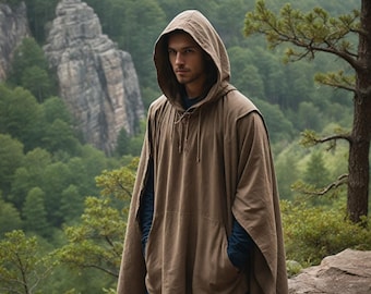 Personalized Hooded Ranger Cloak | Medieval Adventure Cape for Men | Rustic Fantasy Cosplay Poncho | Wilderness-Inspired Outdoor Cloak