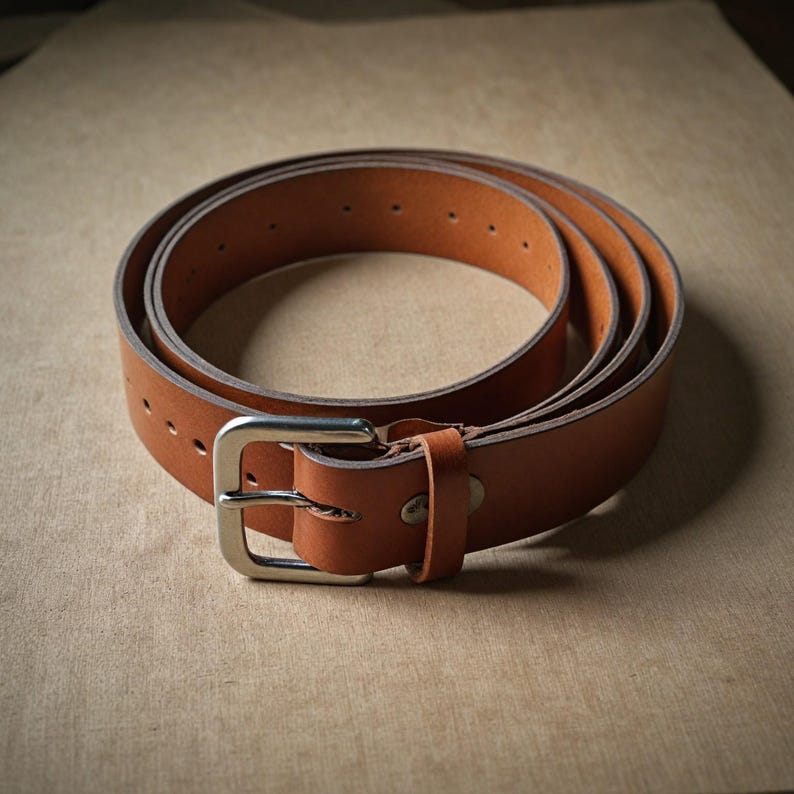 May include: A brown leather belt with a silver buckle. The belt is rolled up and the buckle is visible.