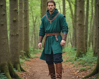 Customized Forest Archer Medieval Costume | Green Viking Men's Tunic | Renaissance Faire Warrior Outfit | LARP Cosplay Attire