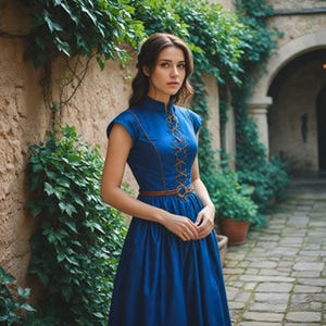 Personalized Blue Medieval Maiden Dress | Renaissance-Inspired Elegant Gown with Embroidered Details | Vintage Cosplay Costume for Women