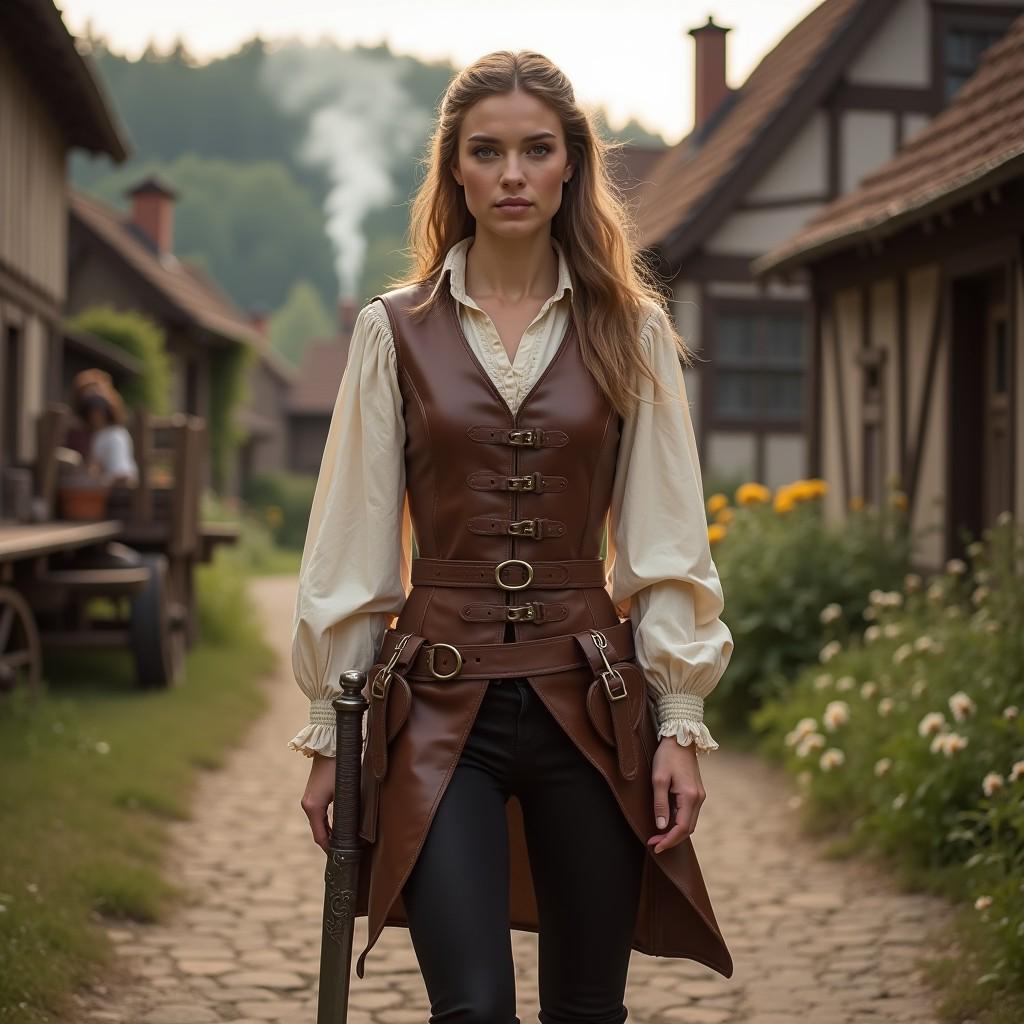 Women's Brown Genuine Leather Corset Vest with Belt | Medieval Renaissance Pirate Rogue Costume | Fantasy LARP Steampunk Waistcoat Top