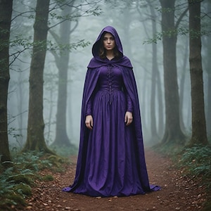 Women&#39;s Hooded Medieval Gown | Renaissance Fantasy Dress | Long-Sleeved Historical Cosplay Costume | Enchantress Witch Attire with Cloak