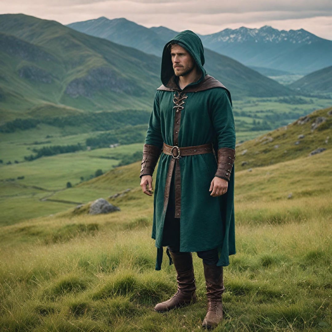 Men's Green Hooded Medieval Robe | LARP Costume With Leather Belt ...