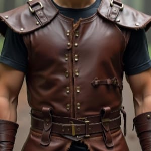 Brown Real Leather Warrior Armor Vest | Sleeveless Combat Battle Top | Crossback Strap Medieval Outfit | Fantasy Ranger Costume LARP Gear