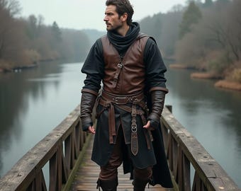 Brown Leather Vest for Men | Medieval Rogue Armor Costume | Fantasy LARP Assassin Outfit | Renaissance Warrior Tactical Cosplay